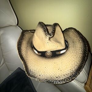 Men's Western Tan and Black Straw Hat